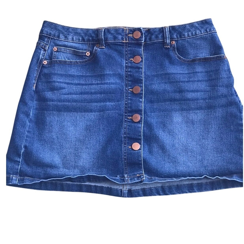 NOBO High Rise‎ Button Front Denim Mini Skirt Blue Jean Juniors size 17
